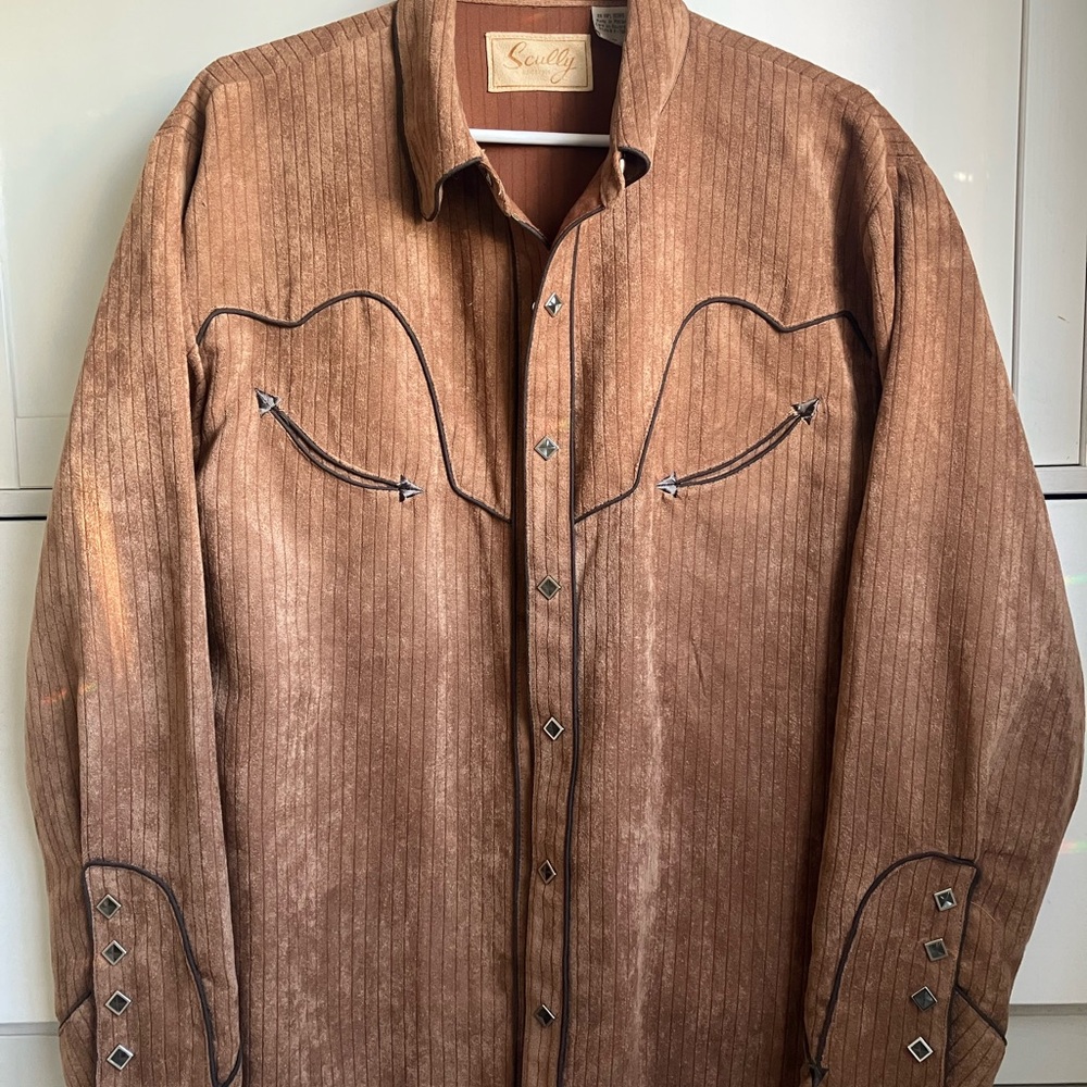 Scully Tan Western Shirt with Embroidery, made in France
